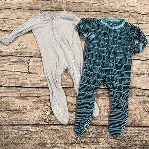 Lot of 2 Kickee Pants Bamboo Sleepers in Bkue Stripe and Lightest Blue Size 0-3